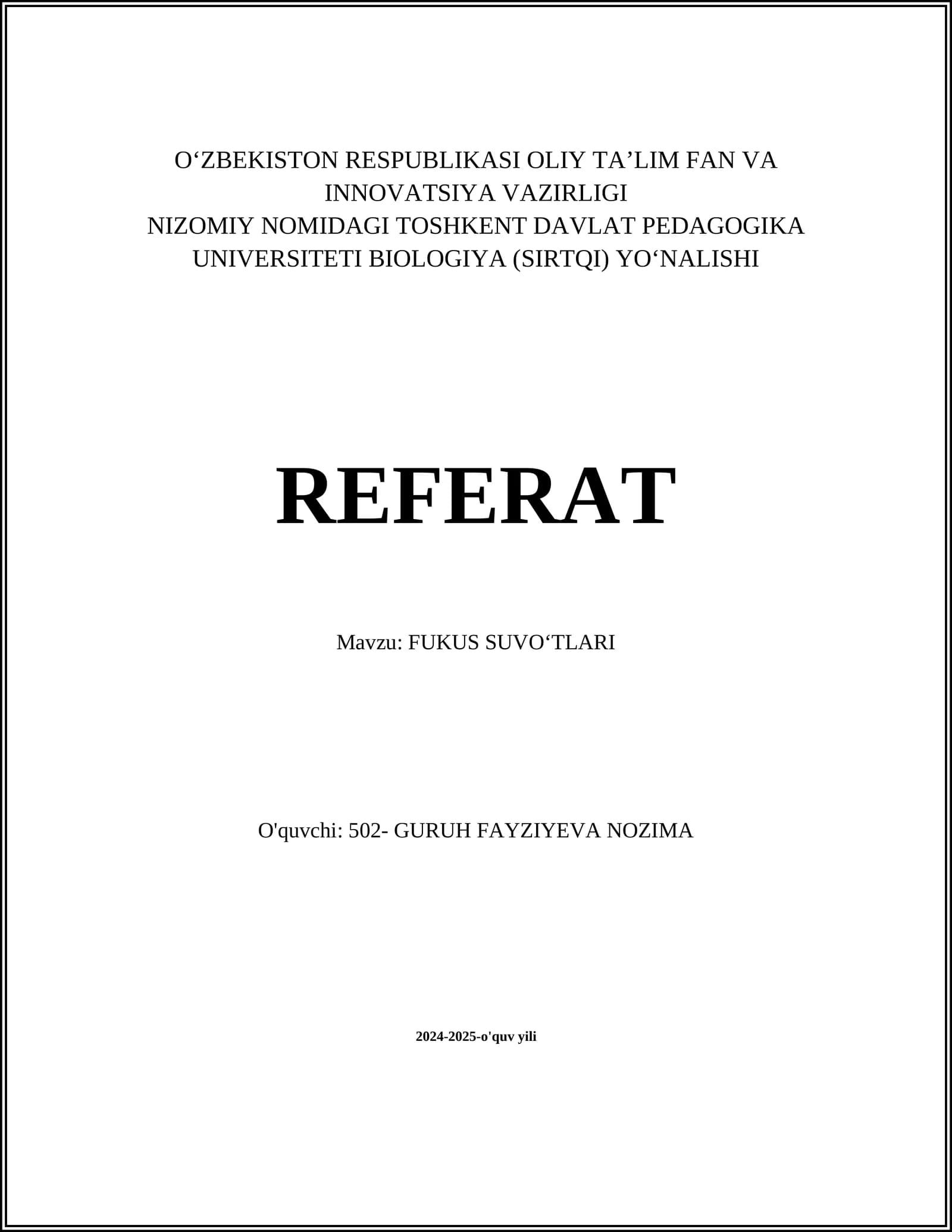 FUKUS SUVOʻTLARI REFERAT