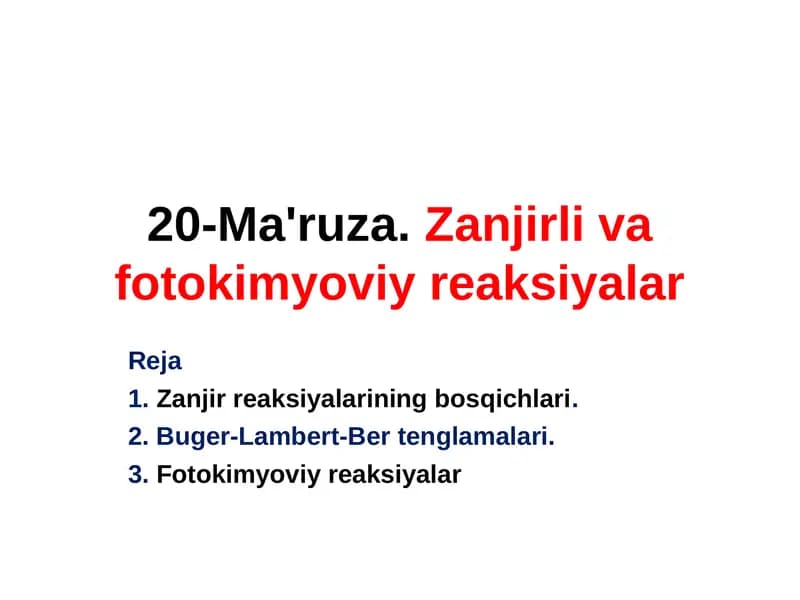 Zanjirli vafotokimyoviy reaksiyalar