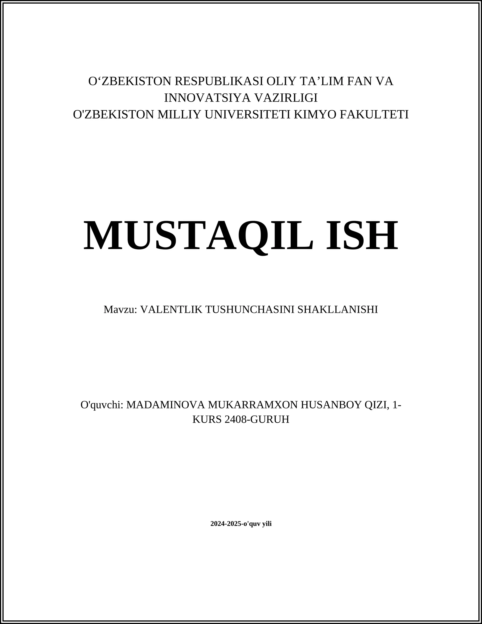 VALENTLIK TUSHUNCHASINI SHAKLLANISHI