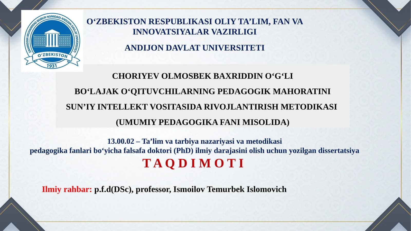 BO‘LAJAK O‘QITUVCHILARNING PEDAGOGIK MAHORATINI SUN’IY INTELLEKT VOSITASIDA RIVOJLANTIRISH METODIKASI