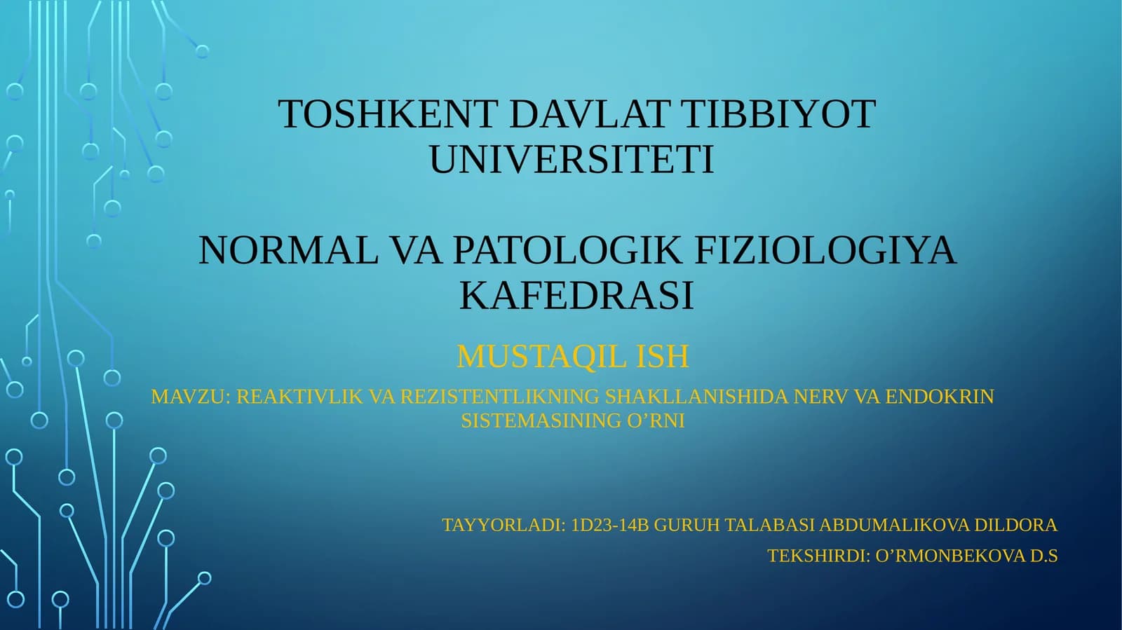 REAKTIVLIK VA REZISTENTLIKNING SHAKLLANISHIDA NERV VA ENDOKRIN SISTEMASINING O’RNI