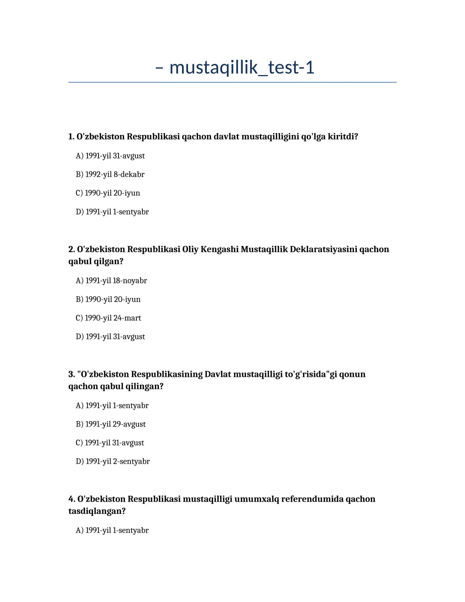 Mustaqillik Test-1