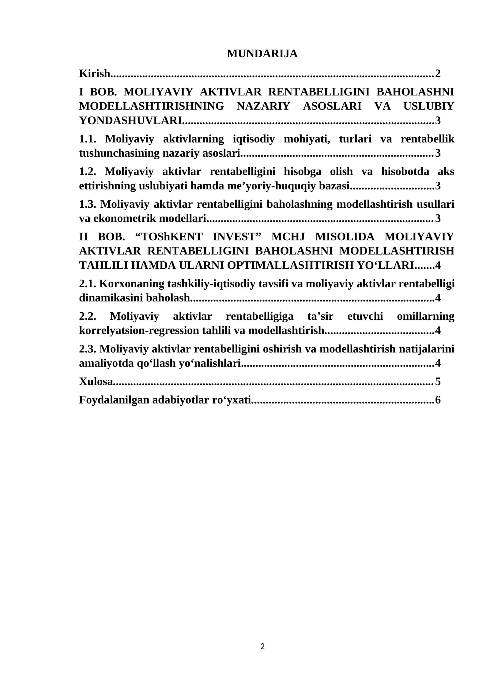 Moliyaviy aktivlarning rentabelligini baholashning nazariy asoslari va uslubiy yondashuvlari