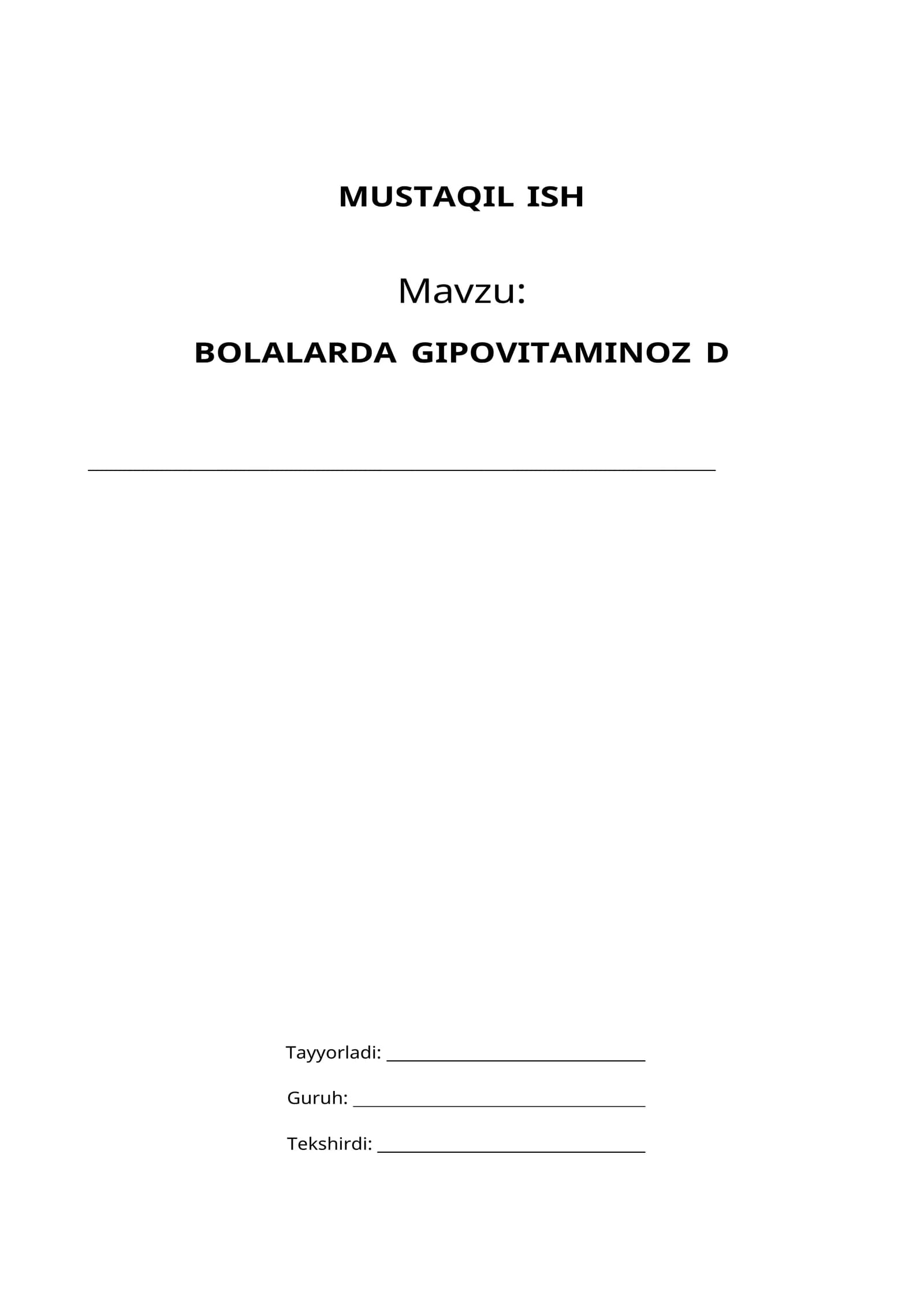 BOLALARDA GIPOVITAMINOZ D