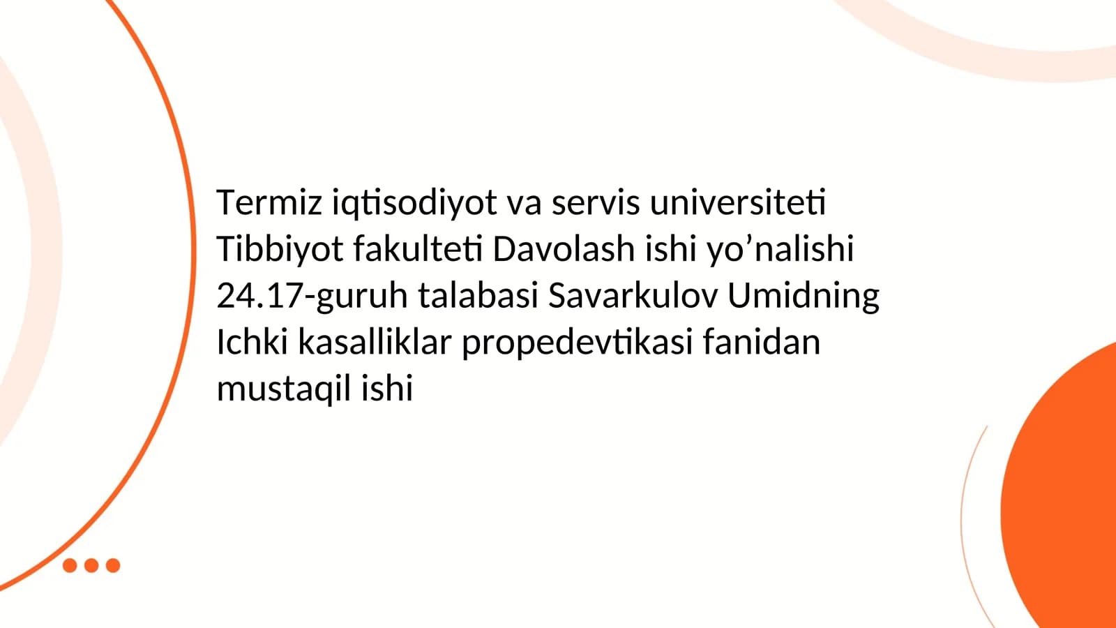 Davolash Ishi Yo’nalishi