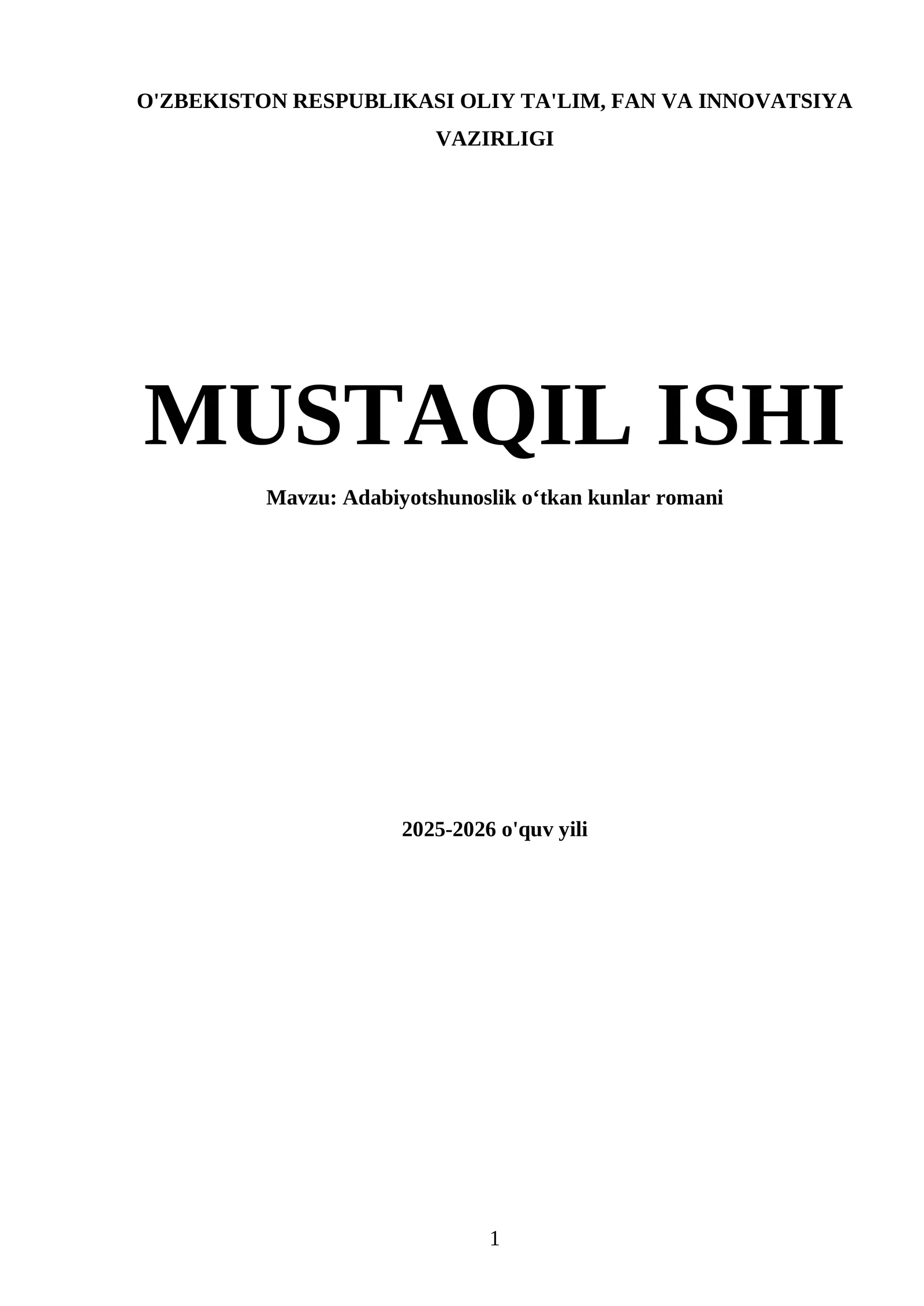Adabiyotshunoslik oʻtkan kunlar romani