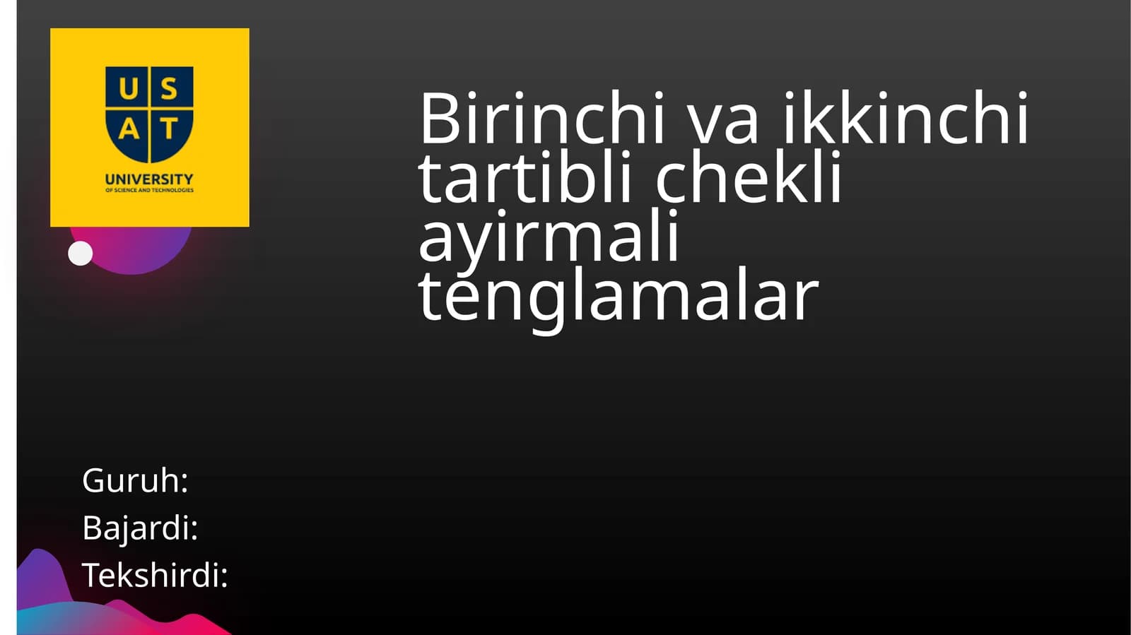Birinchiva ikkinchi tartibli chekli ayirmali tenglamalar