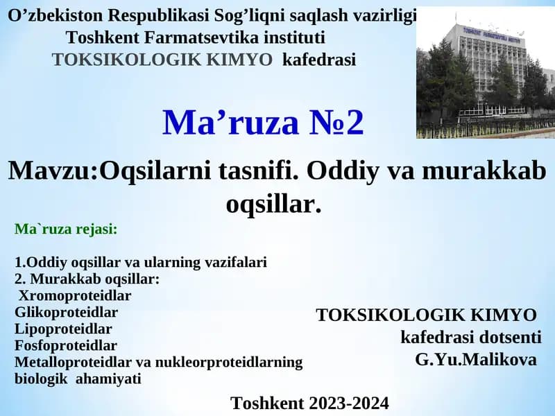 TOKSIKOLOGIK KIMYO Mа'ruzа