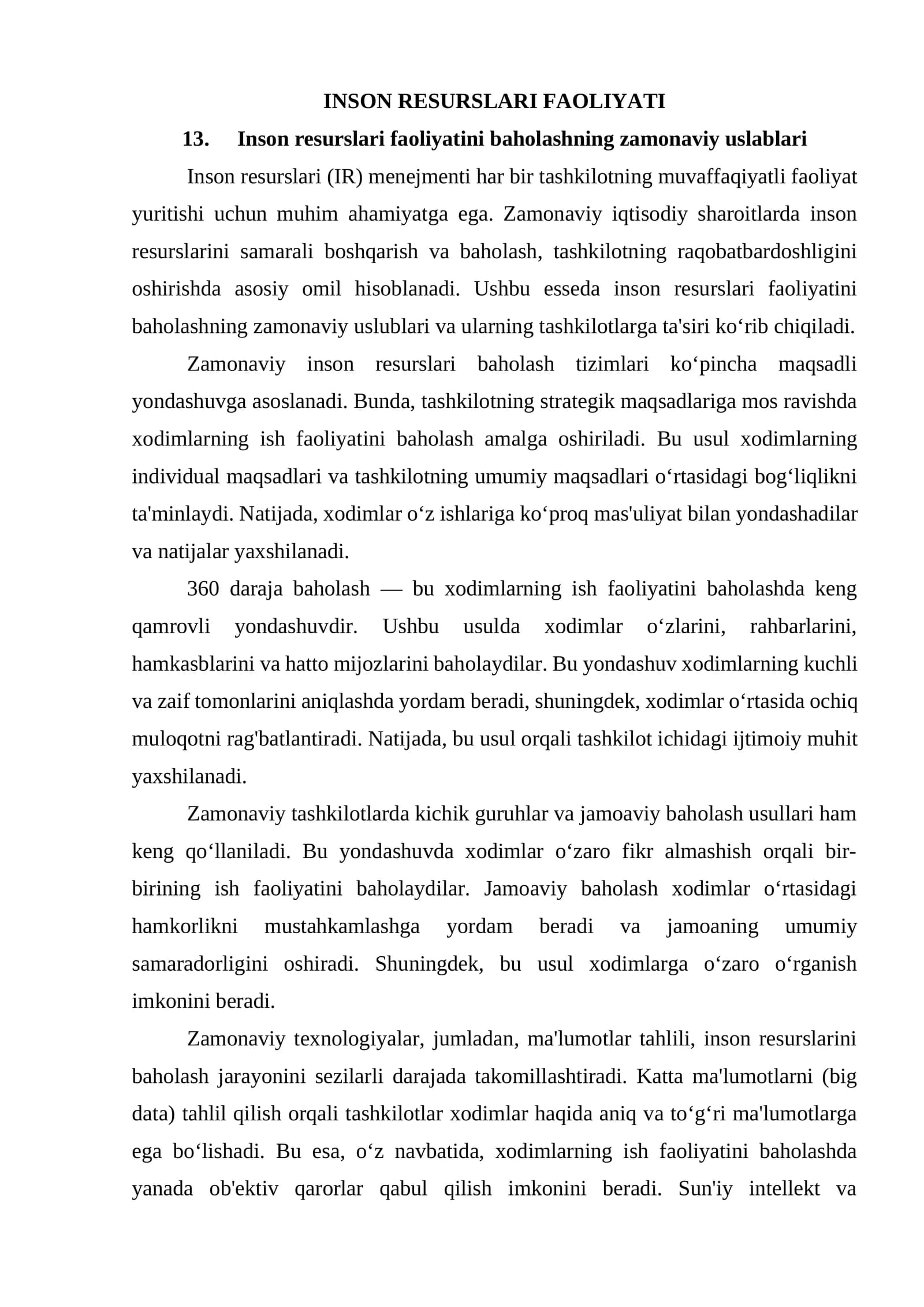 Inson Resurslari Faoliyati