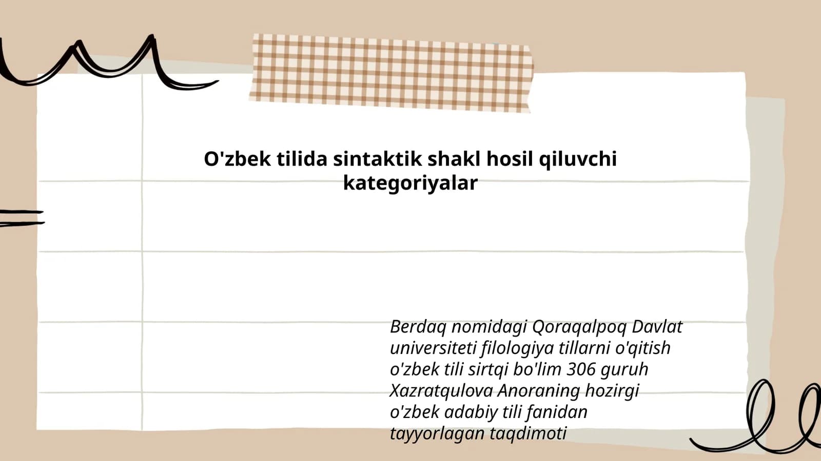 Xazratqulova Anoraning o'zbek adabiy tili fanidan taqdimoti