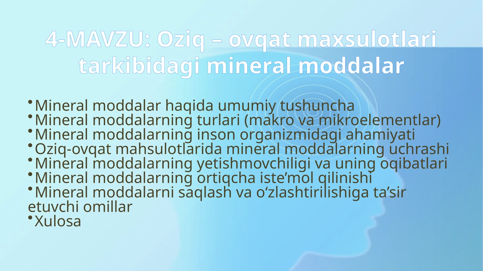 Oziq-ovqat mahsulotlari tarkibida mineral moddalar