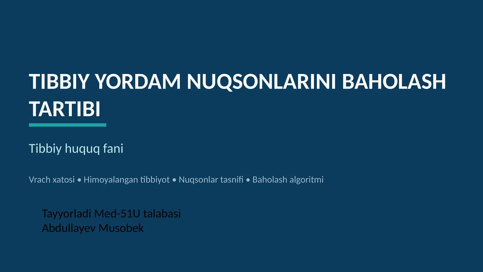 Tibbiy Yordam Nuqsonlarini Baholash Tartibi
