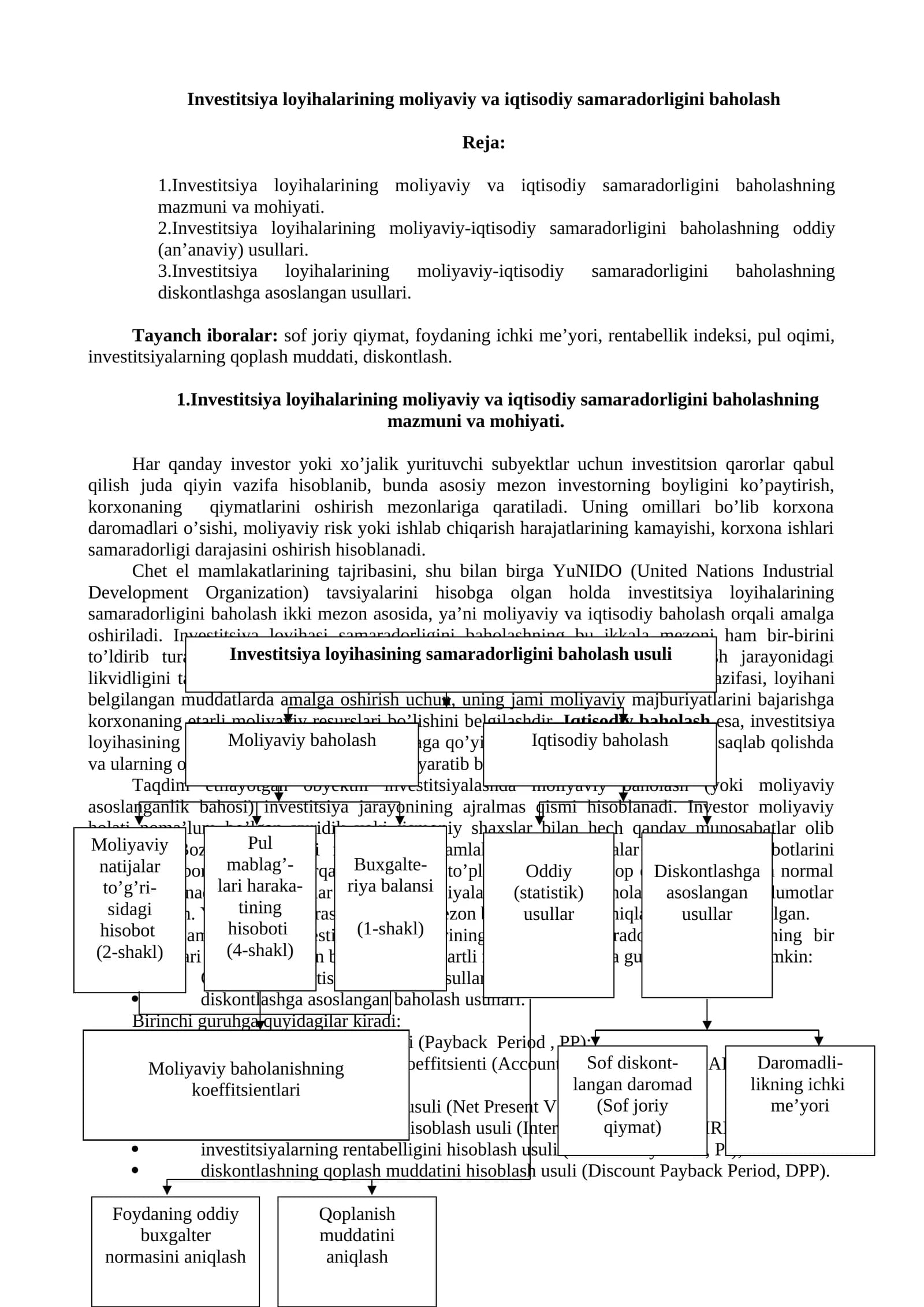 Investitsiya loyihalarining moliyaviy va iqtisodiy samaradorligini baholash