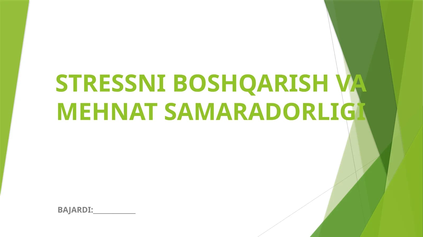 STRESSNI BOSHQARISH VA MEHNAT SAMARADORLIGI