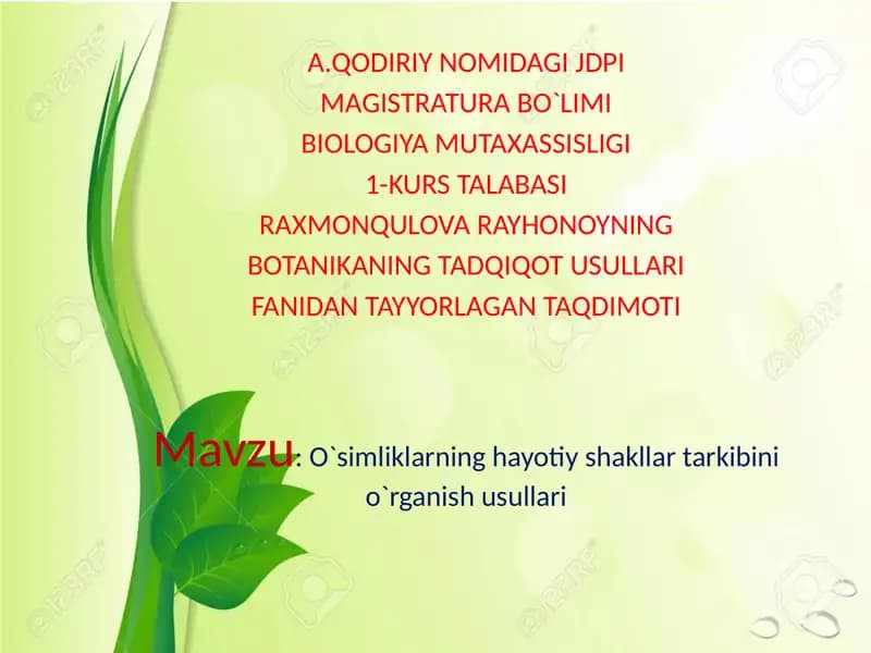 O`simliklarninghayotiyshakllartarkibinio`rganishusullari