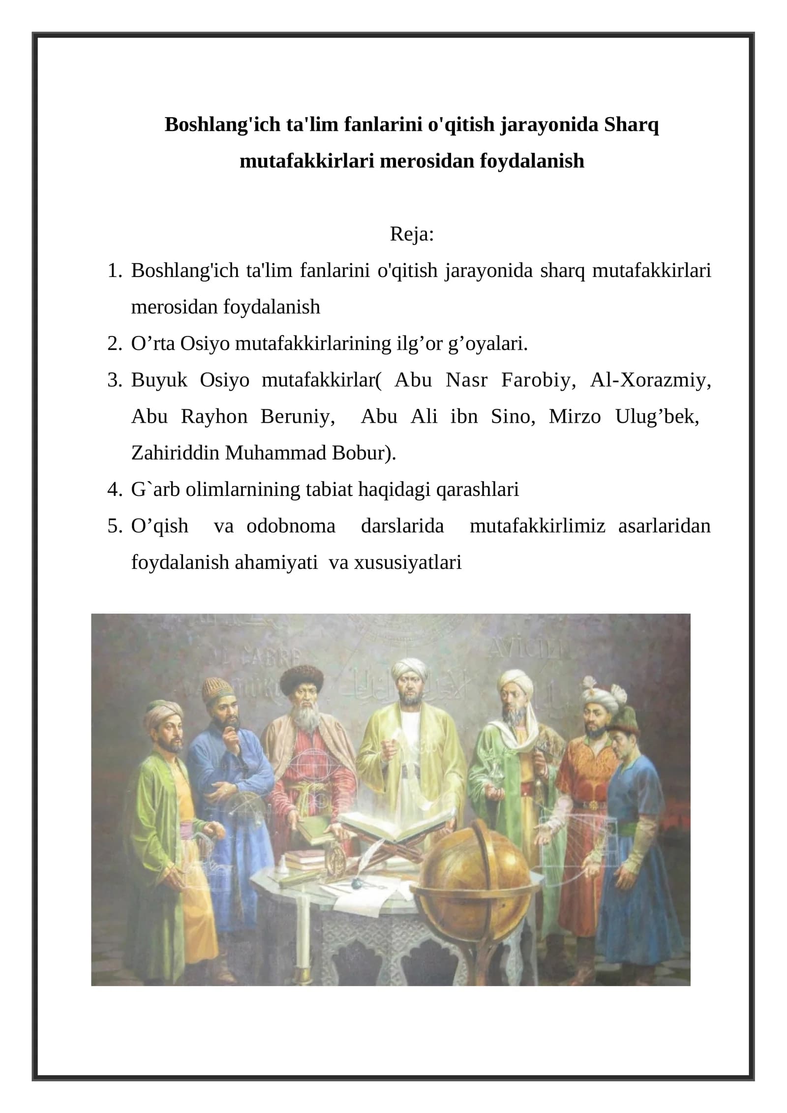 Sharq mutafakkirlari merosidan foydalanish