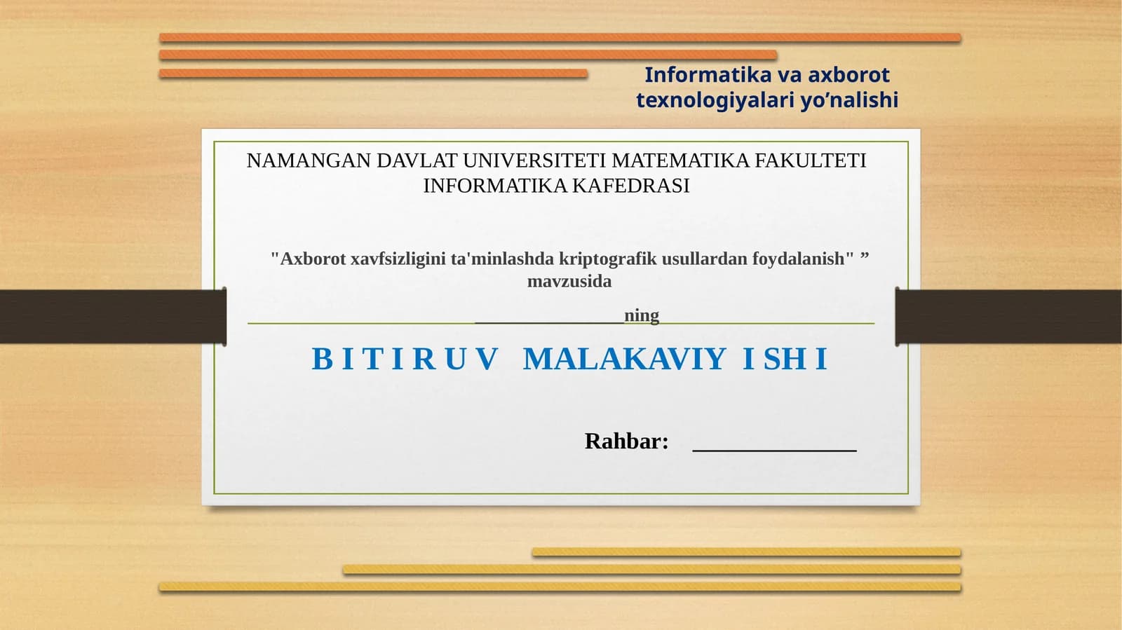 Axborot xavfsizligini ta'minlashdak kriptografik usullar