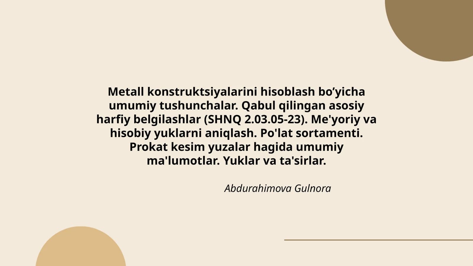 Metall konstruktsiyalarini hisoblash