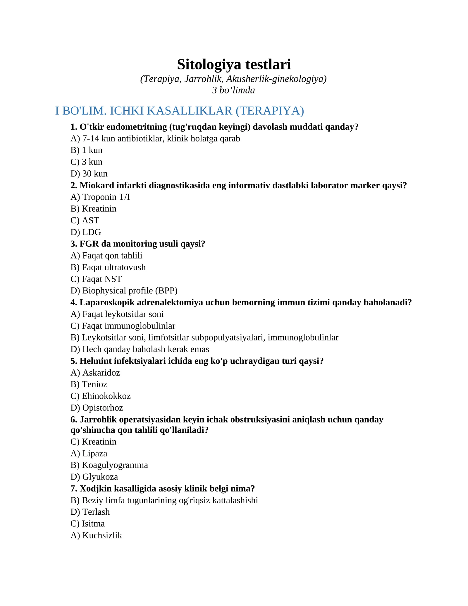 Sitologiya testlari