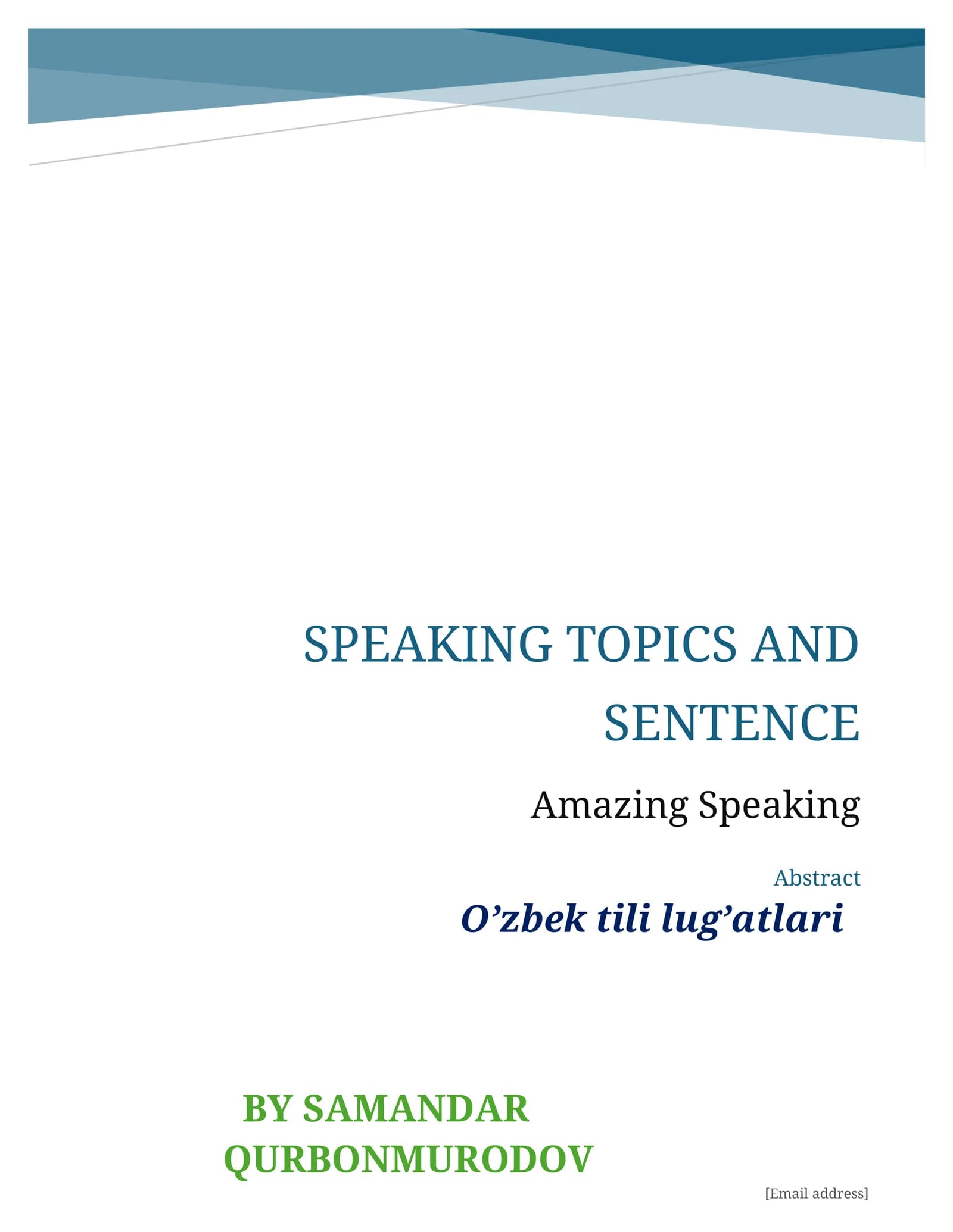 Speking New exam topics -  Uzbek