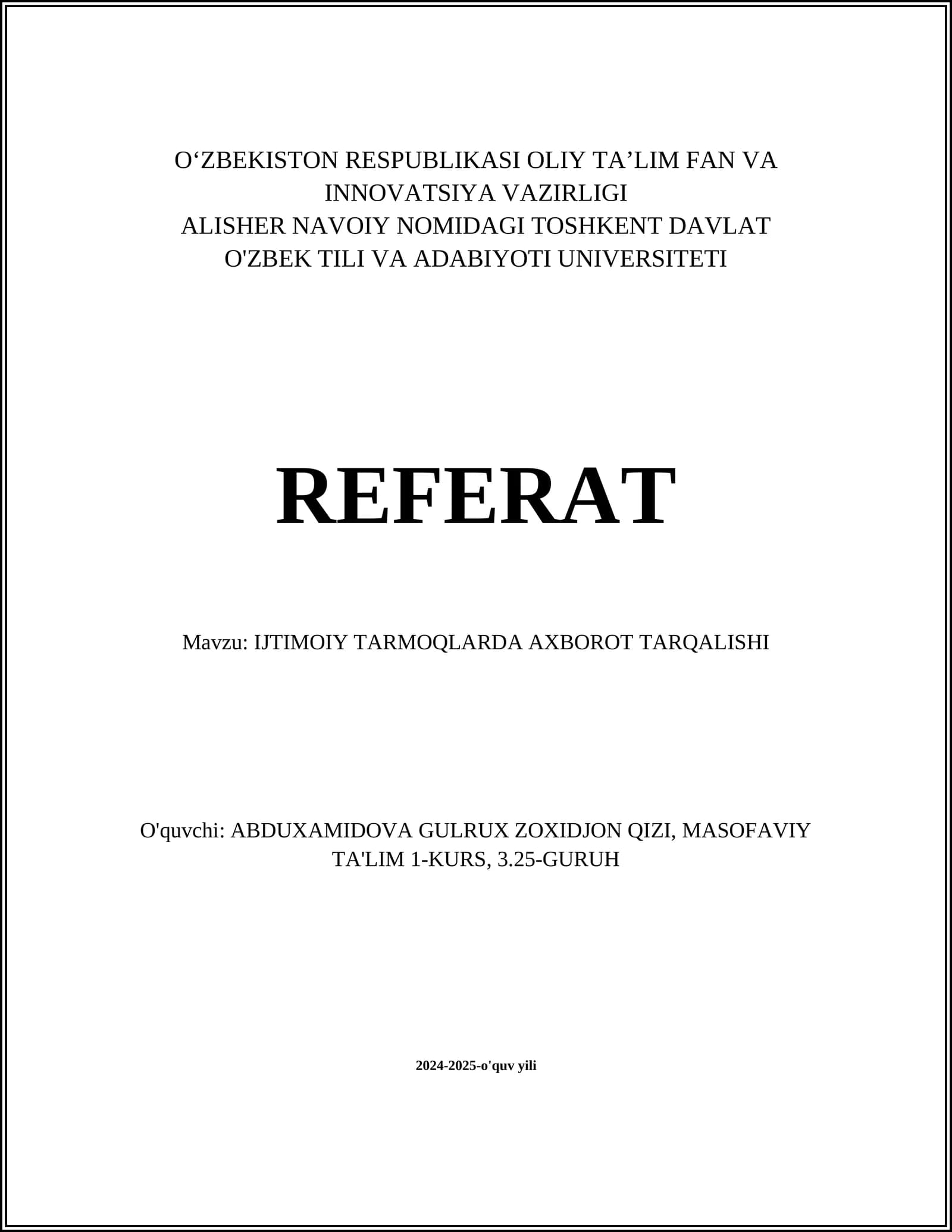 IJTIMOIY TARMOQLARDA AXBOROT TARQALISHI