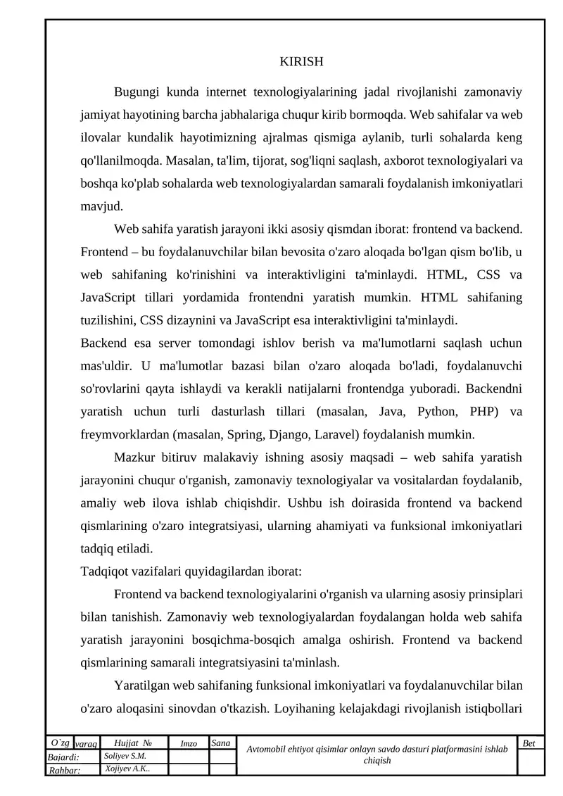 Web sahifalar va web ilovalar