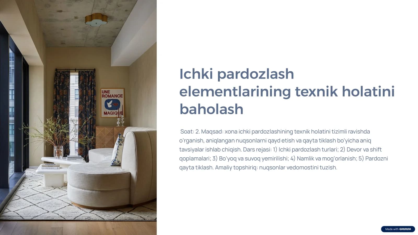 Ichki pardozlash elementlarining texnik holatini baholash.pptx