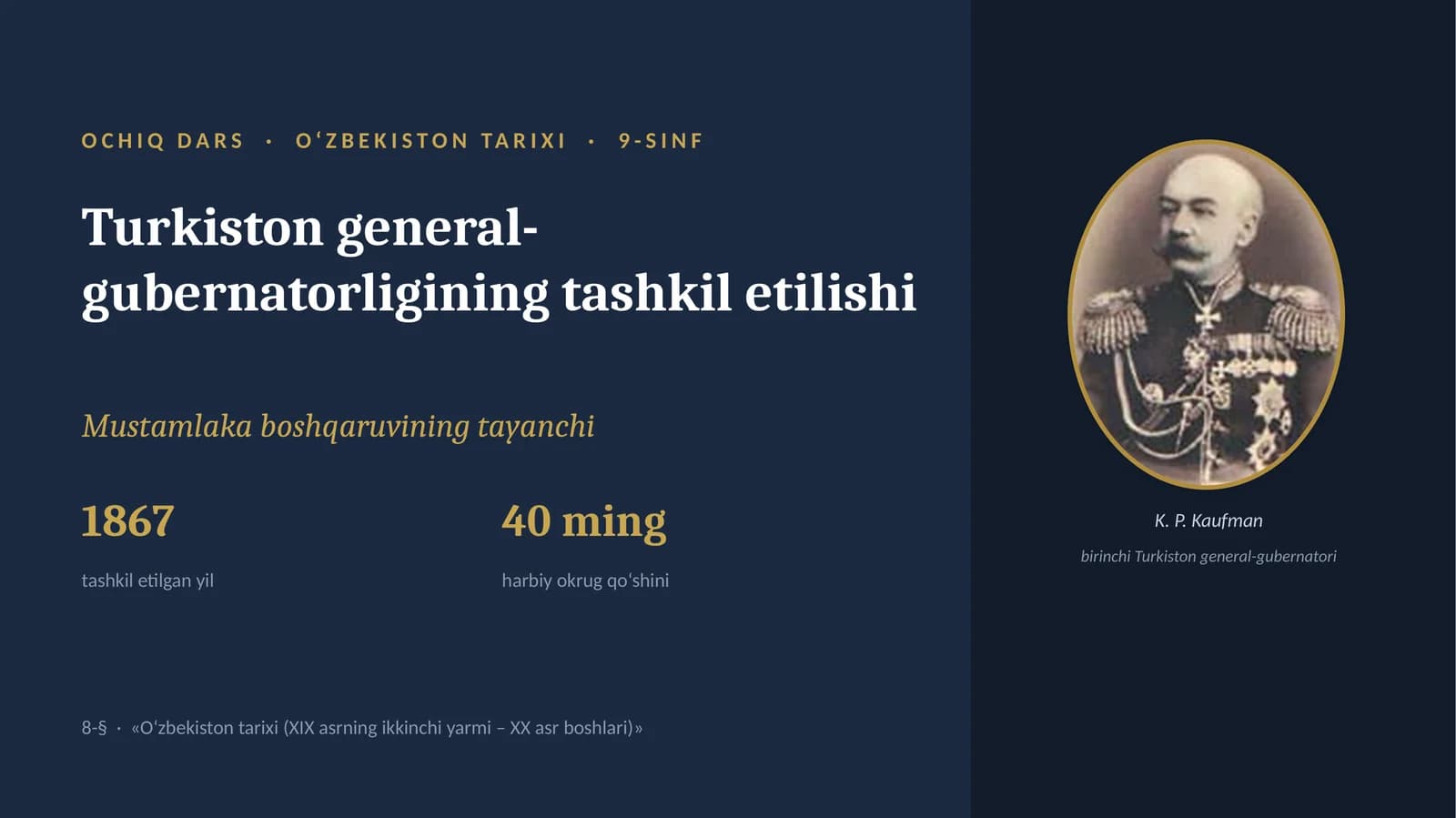 OCHIQ DARS · O‘ZBEKISTON TARIXI · 9-SINF