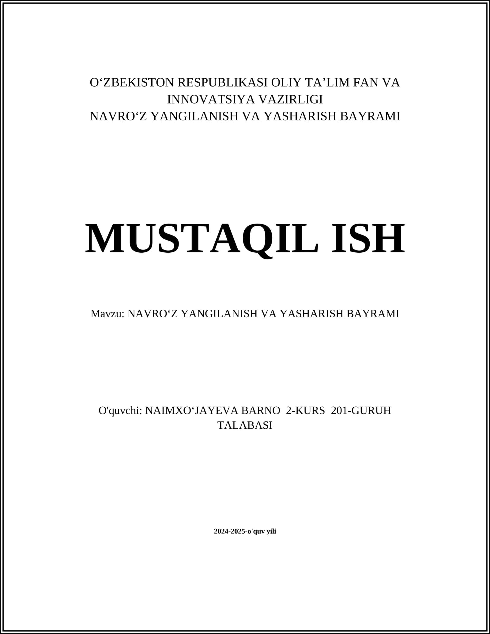 NAVROʻZ YANGILANISH VA YASHARISH BAYRAMI