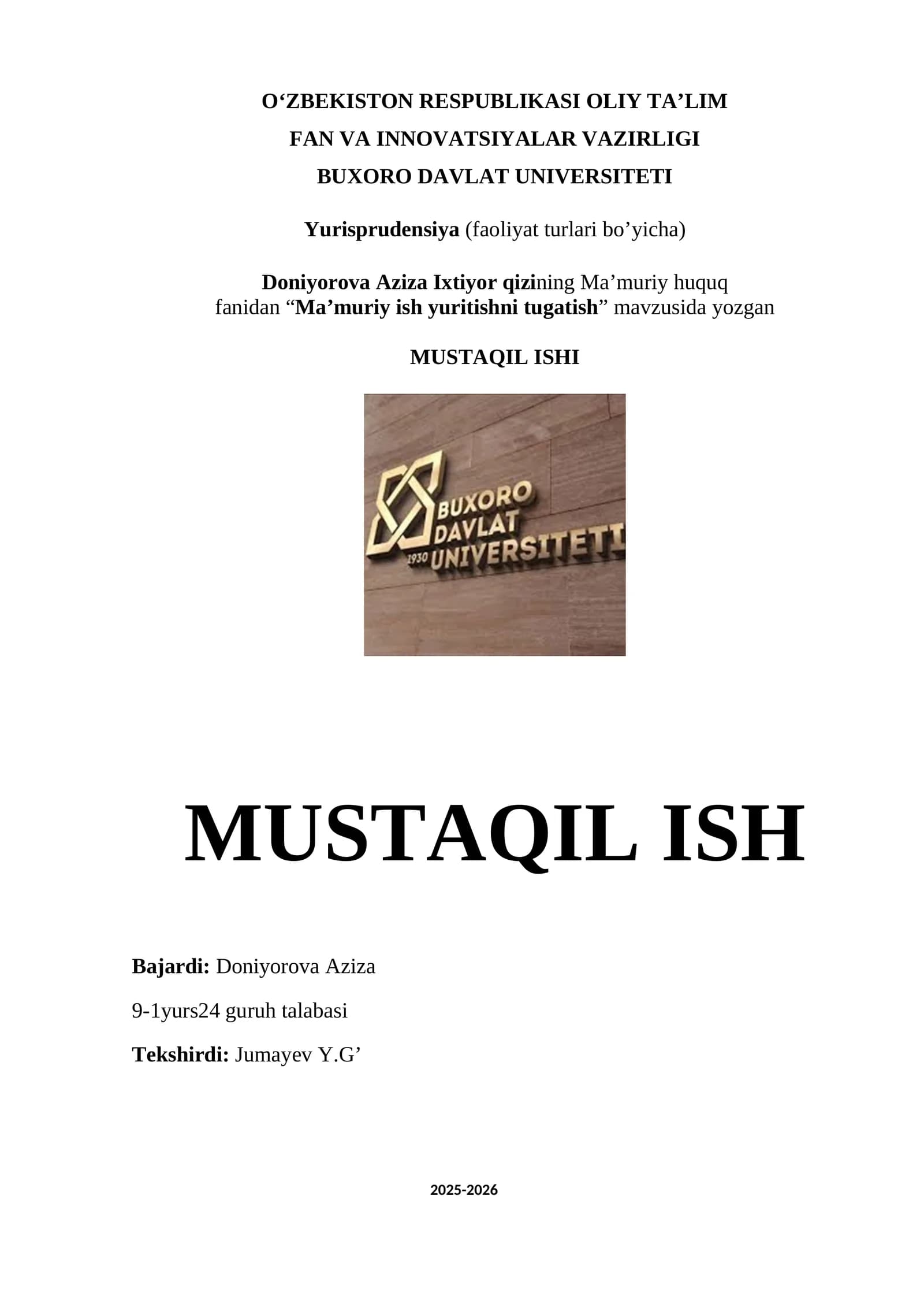 Ma’muriy ish yuritishni tugatish