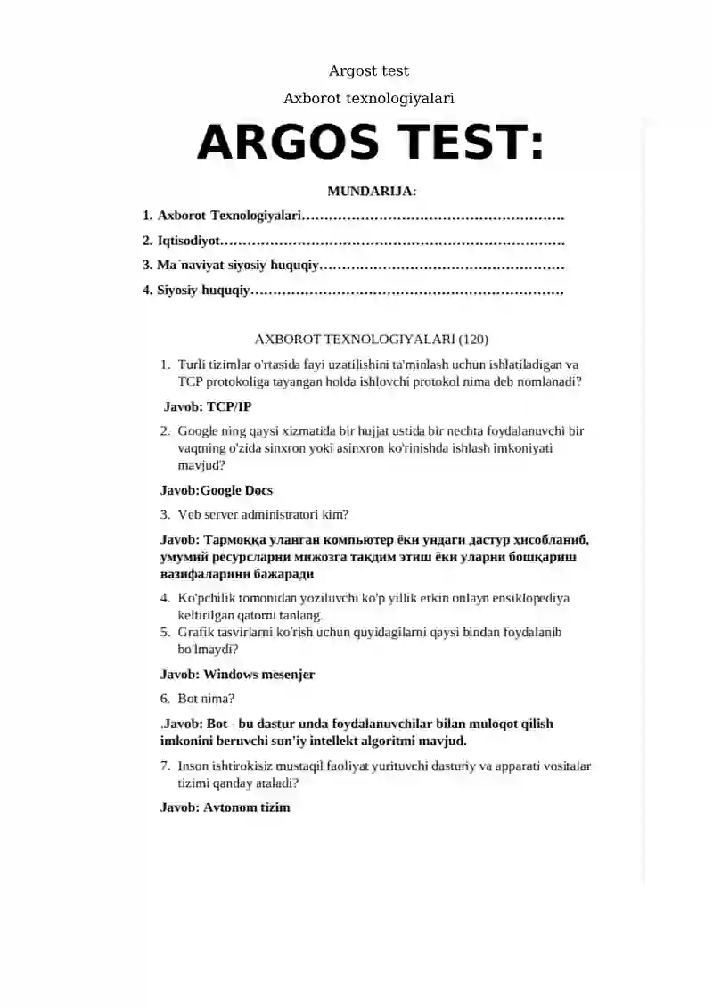 Argost test