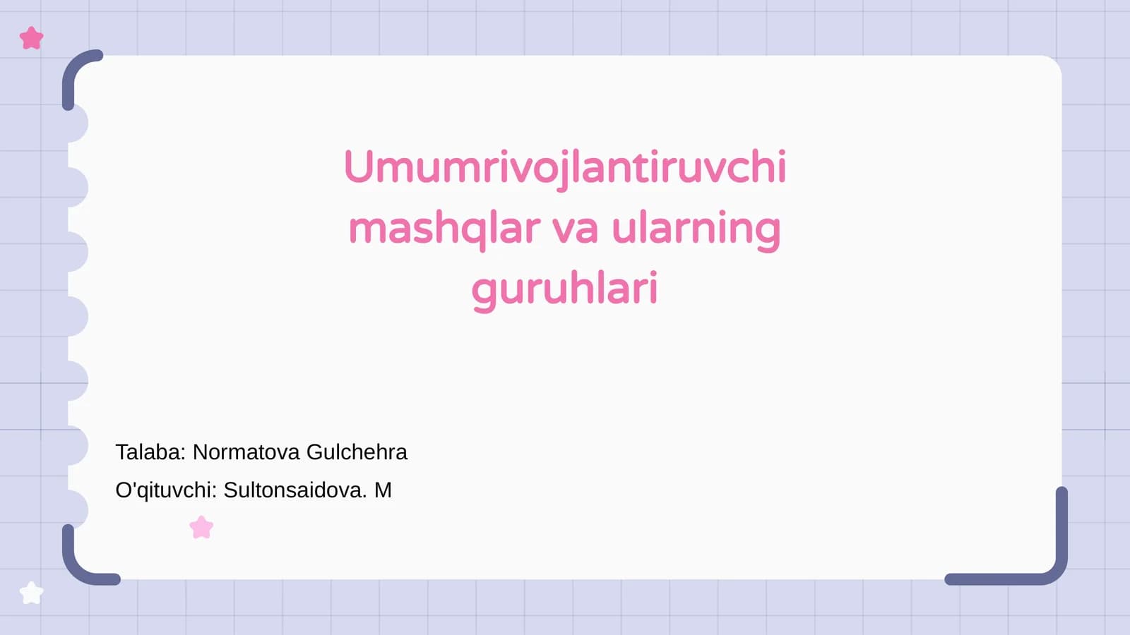 Umumrivojlantiruvchi mashqlar va ularning guruhlari