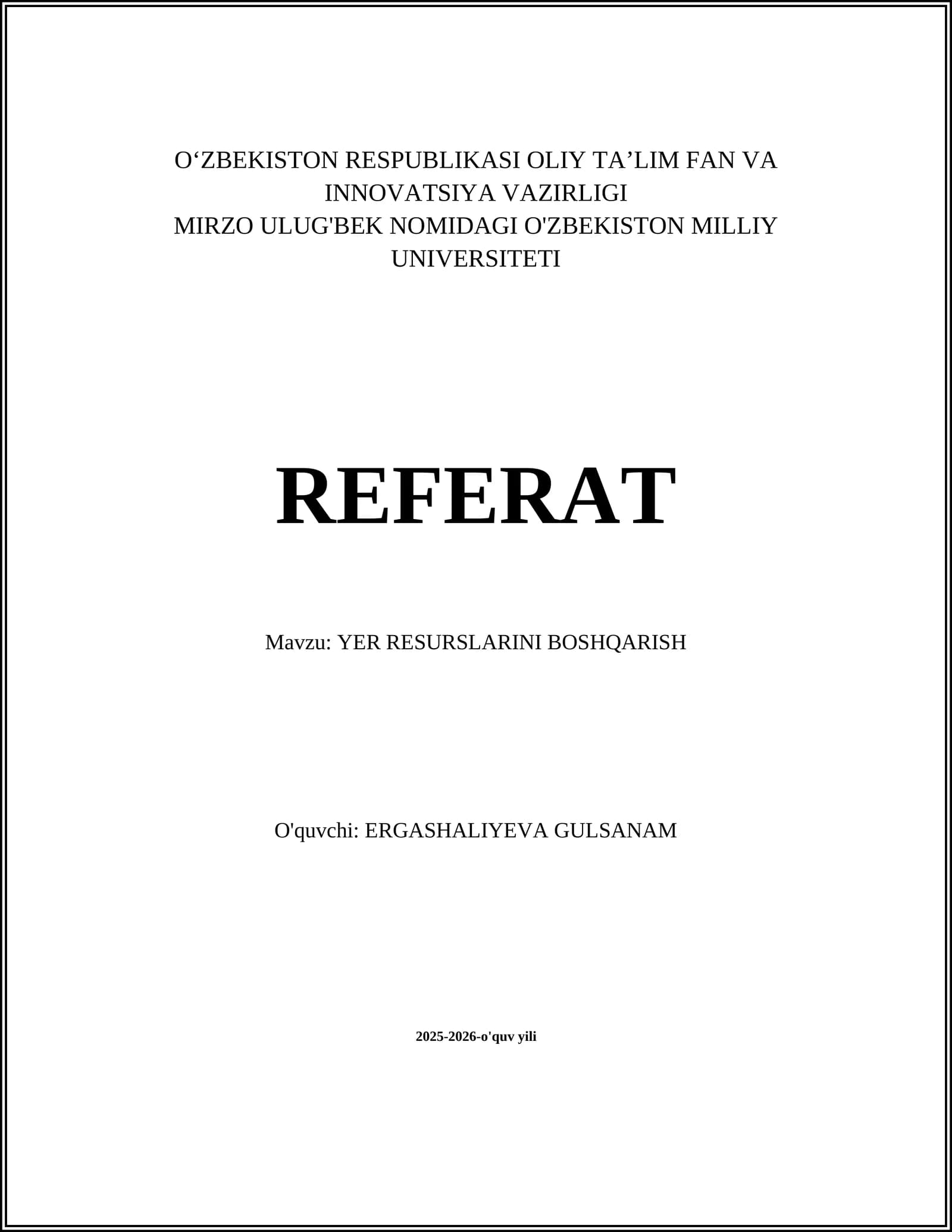 Yer Resurslarini Boshqarish
