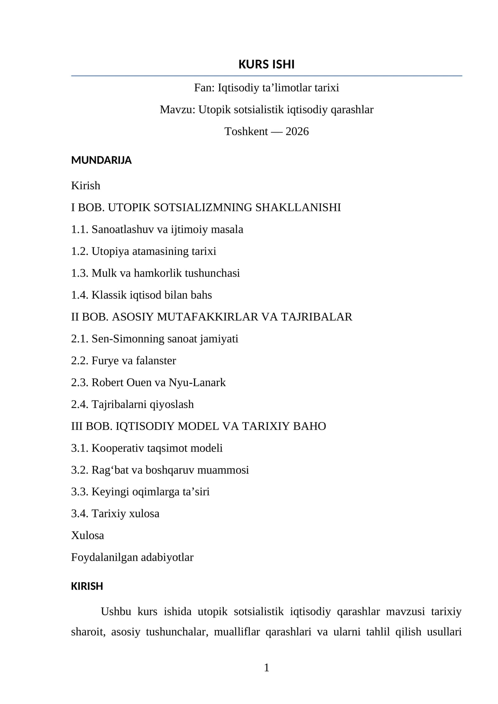 Utopik sotsialistik iqtisodiy qarashlar