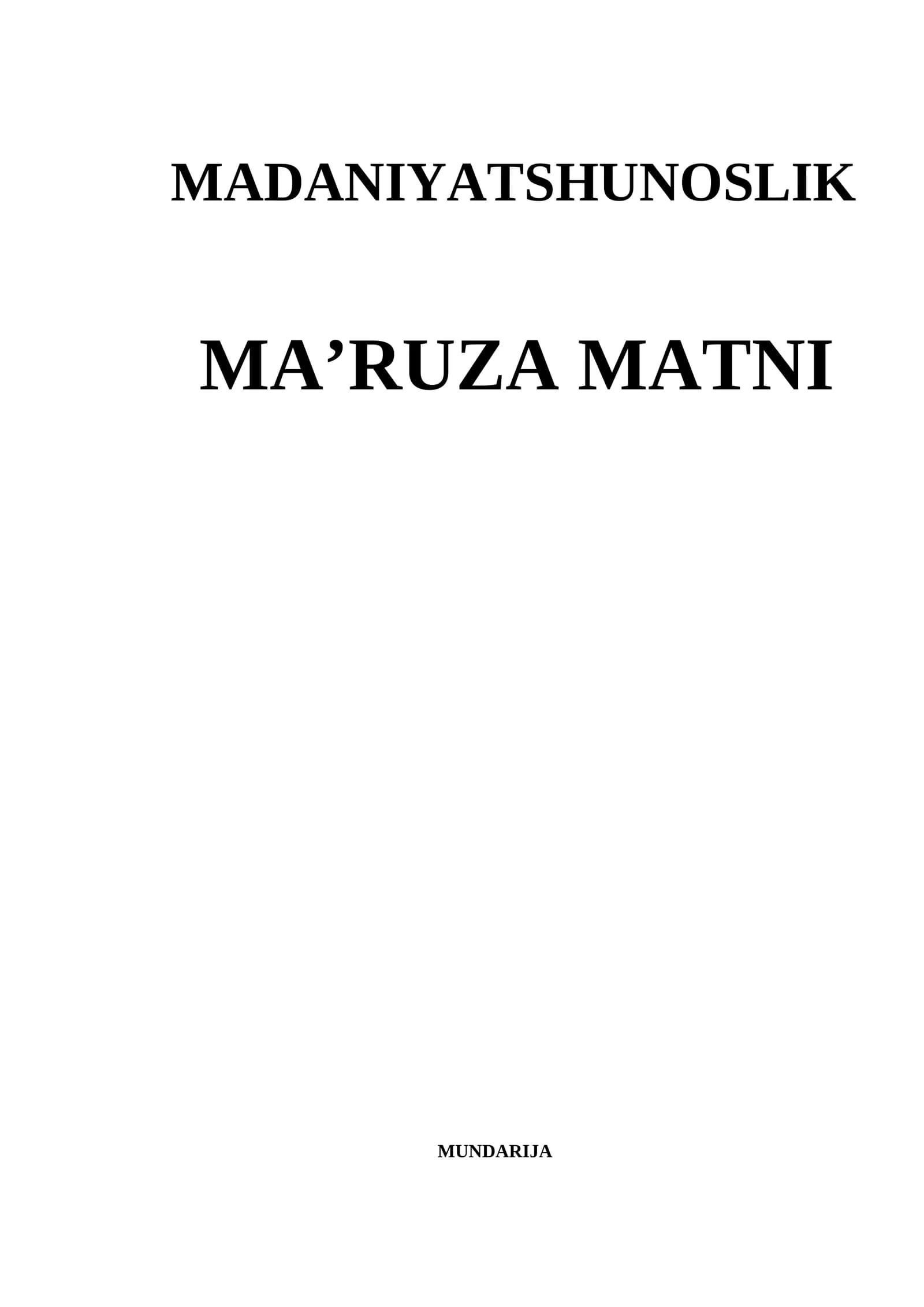 MADANIYATSHUNOSLIK