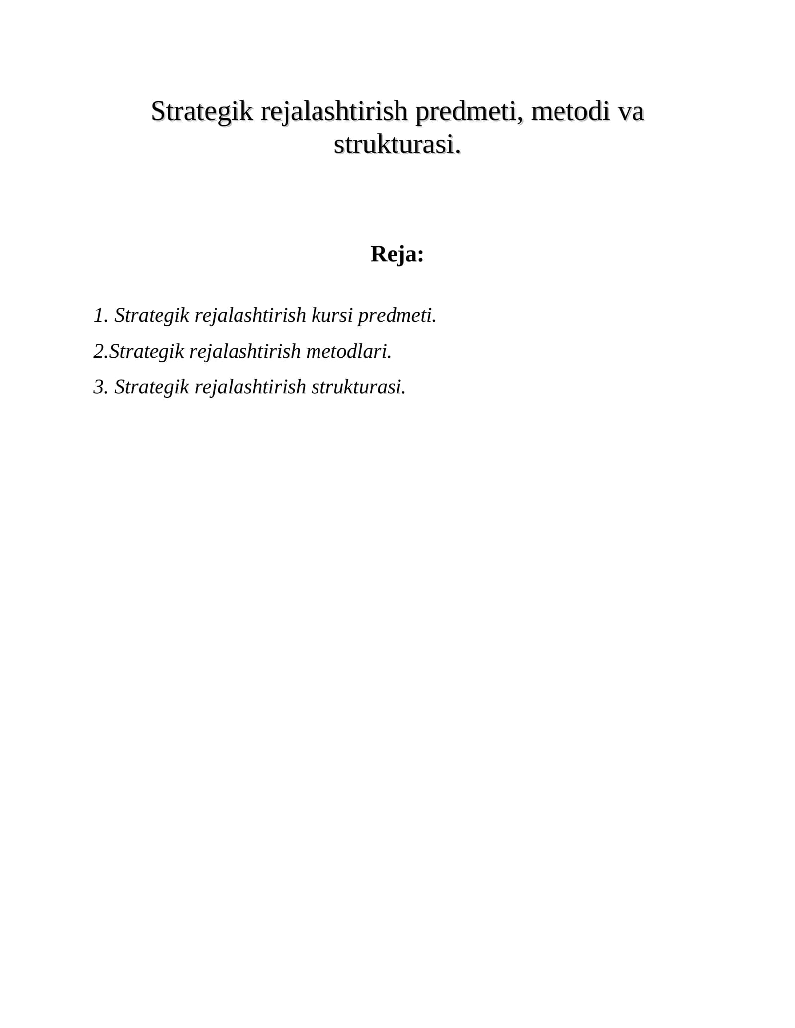 Strategik rejalashtirish kursi predmeti