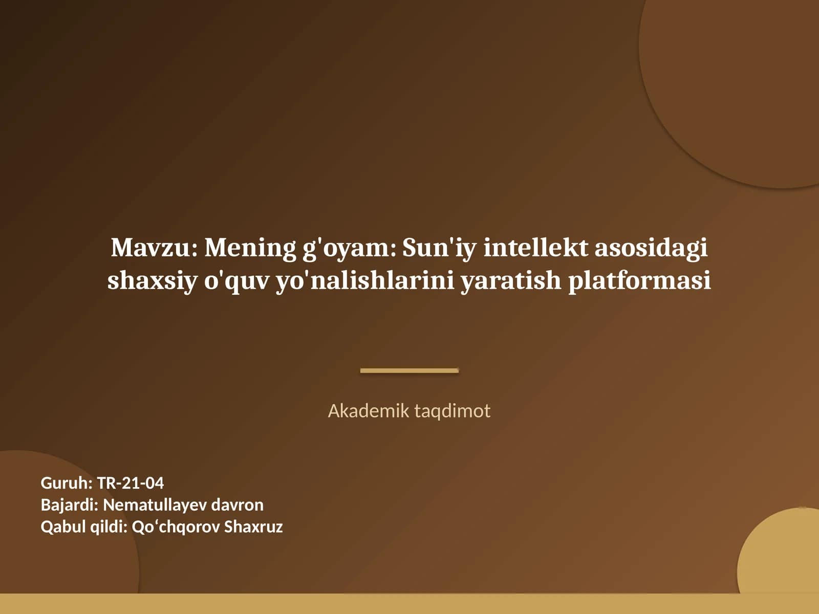 Mening g'oyam: Sun'iy intellekt asosidagi shaxsiy o'quv yo'nalishlarini yaratish platformasi