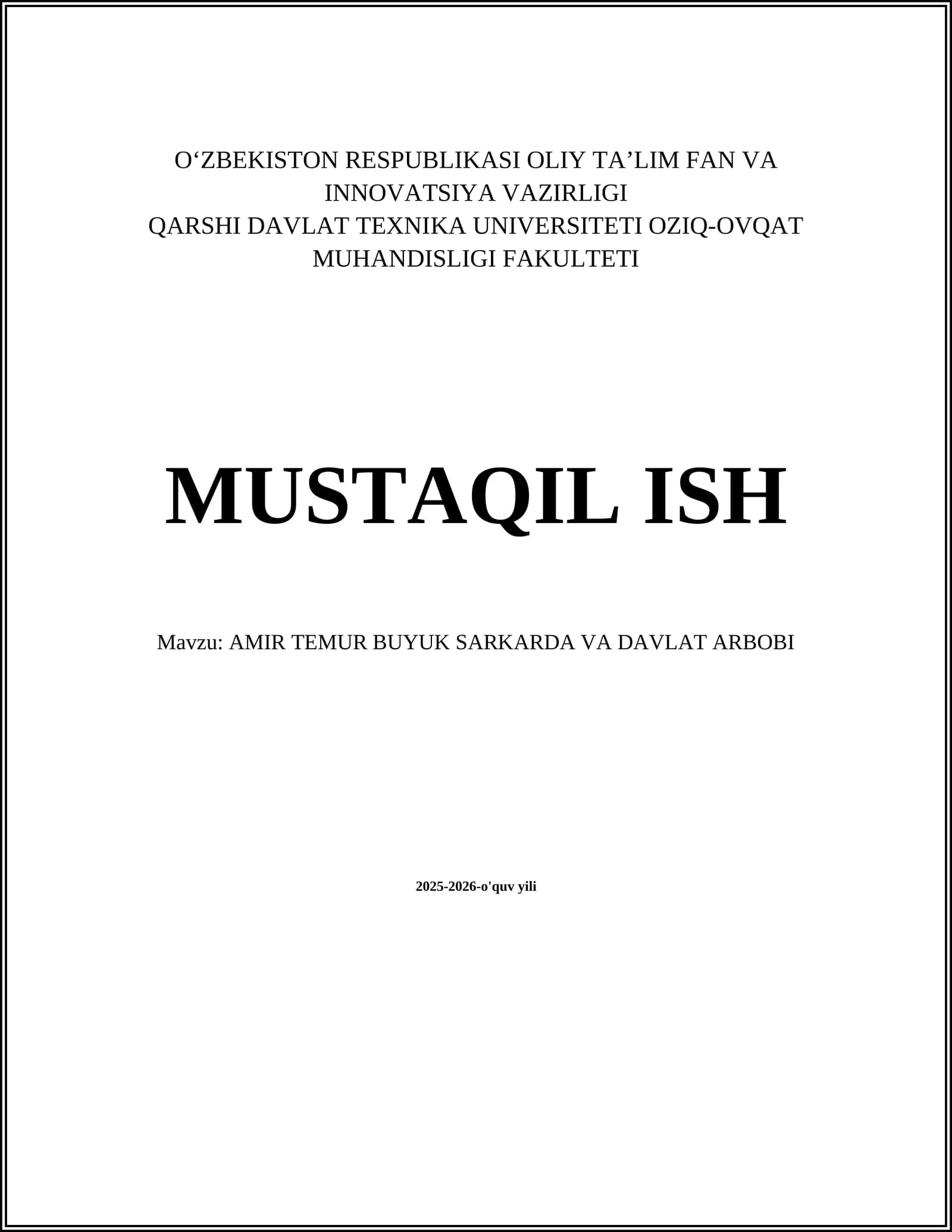 AMIR TEMUR BUYUK SARKARDA VA DAVLAT ARBOBI