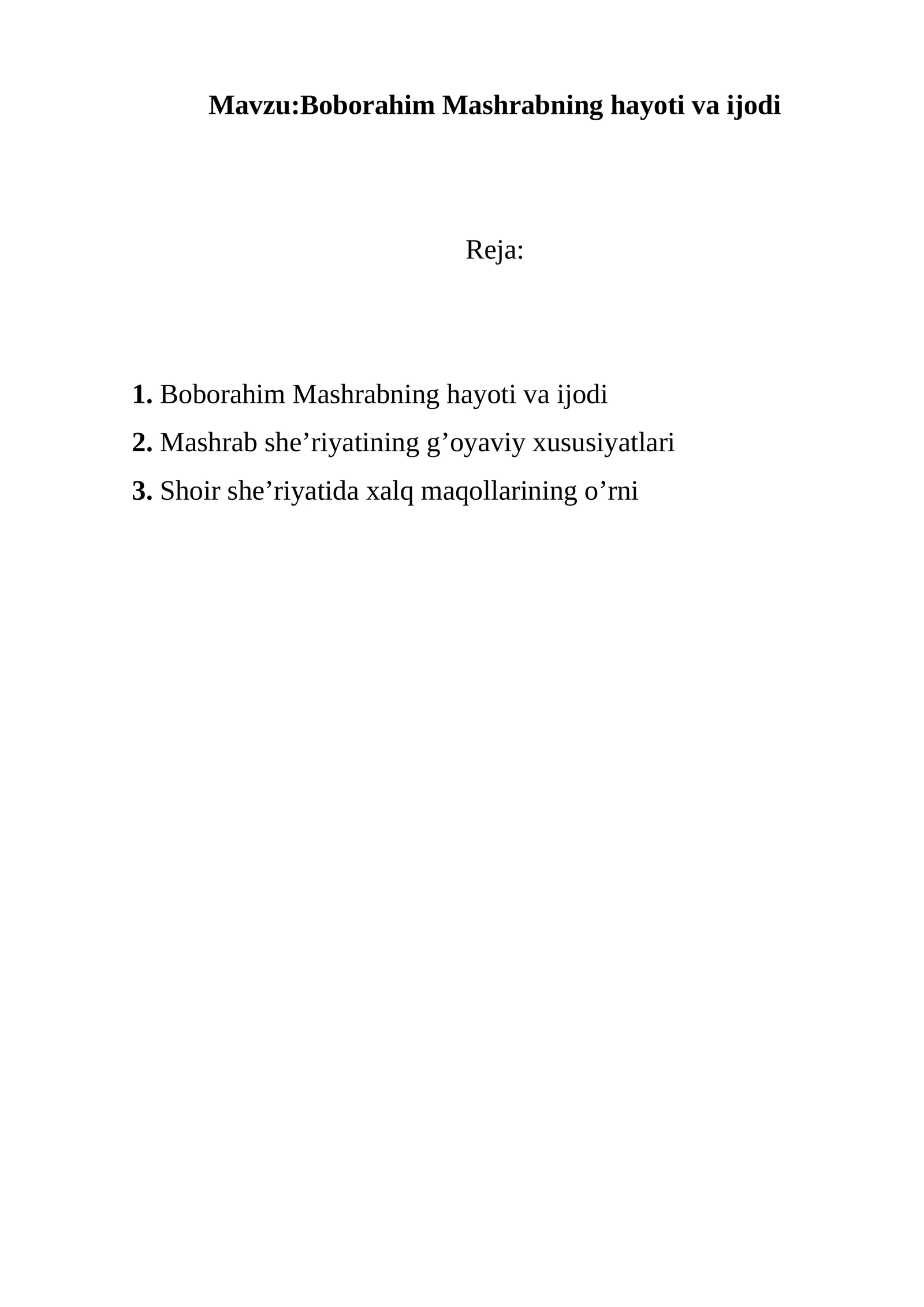 Boborahim Mashrabning hayoti va ijodi