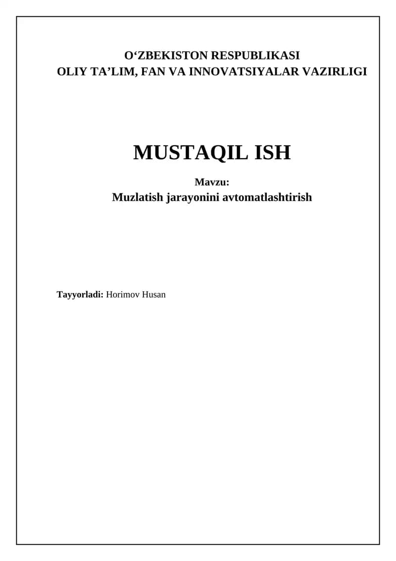 Muzlatish jarayonini avtomatlashtirish
