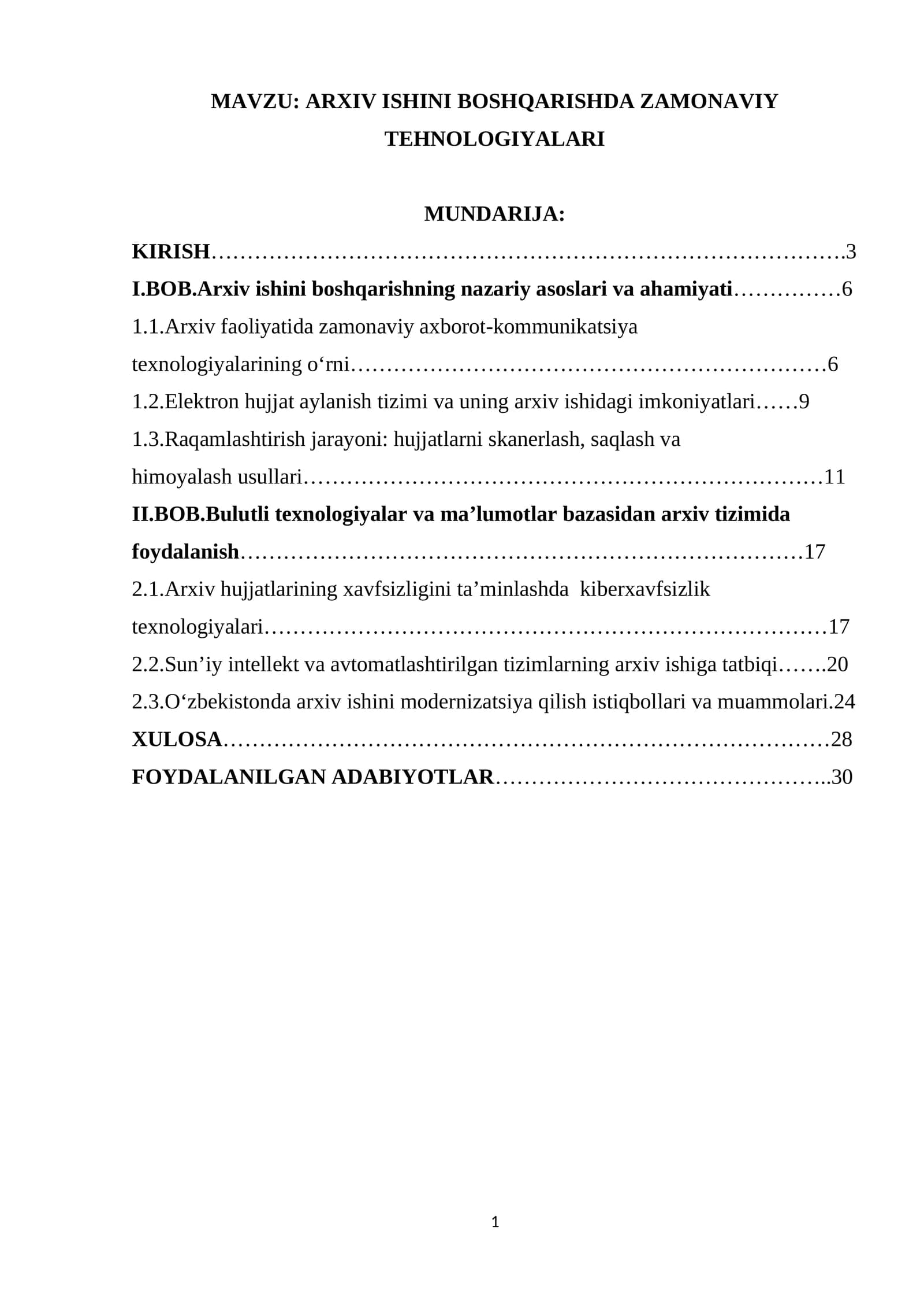 ARXIV ISHINI BOSHQARISHDA ZAMONAVIY  TEHNOLOGIYALARI