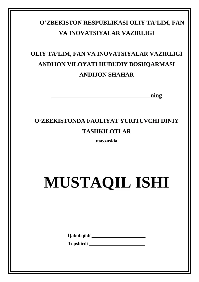 O‘zbekistonda Faoliyat Yurituvchi Diniy Tashkilotlar