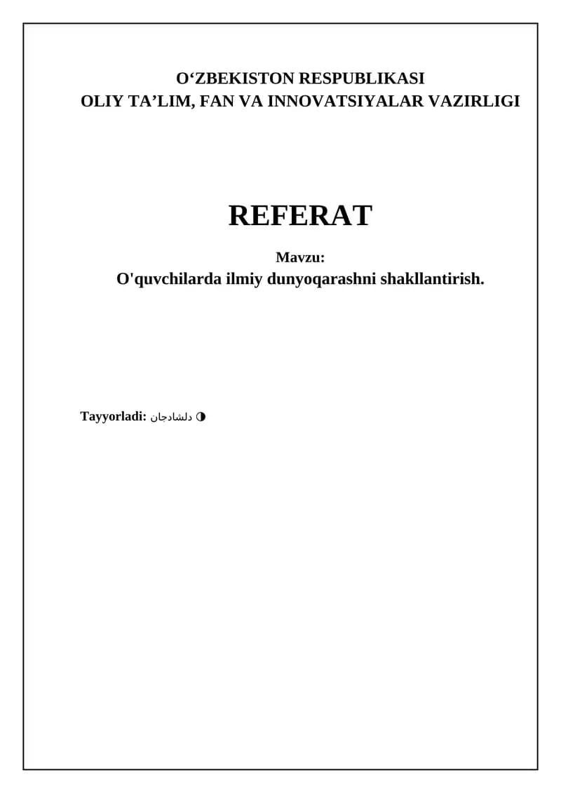Ilmiy dunyoqarashni shakllantirish