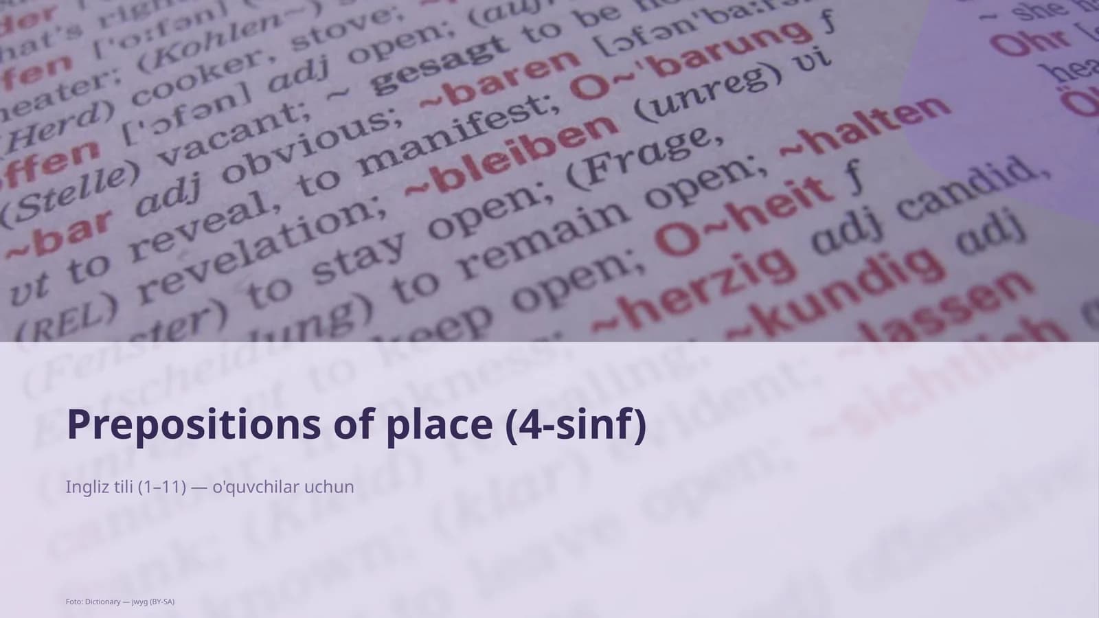Prepositions of place (4-sinf)