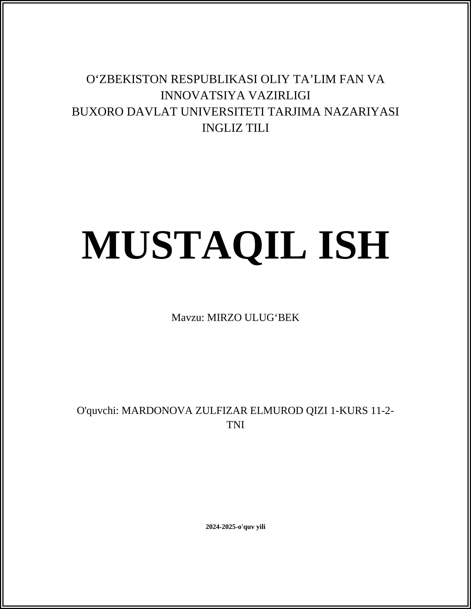 MIRZO ULUG’BEK