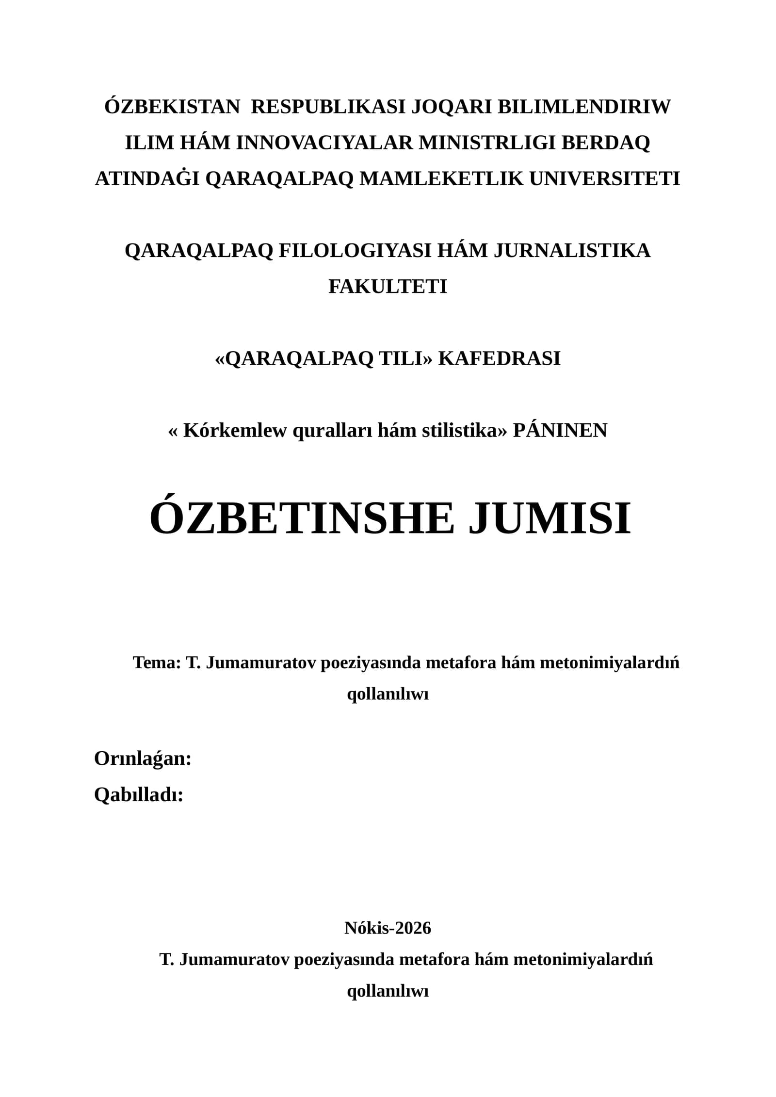 QARAQALPAQ TILI Kórkemlew quralları hám stilistika PÁNINEN