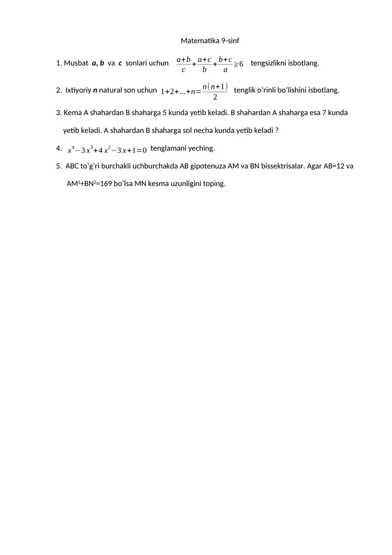Matematikadan Olimpiada savollari