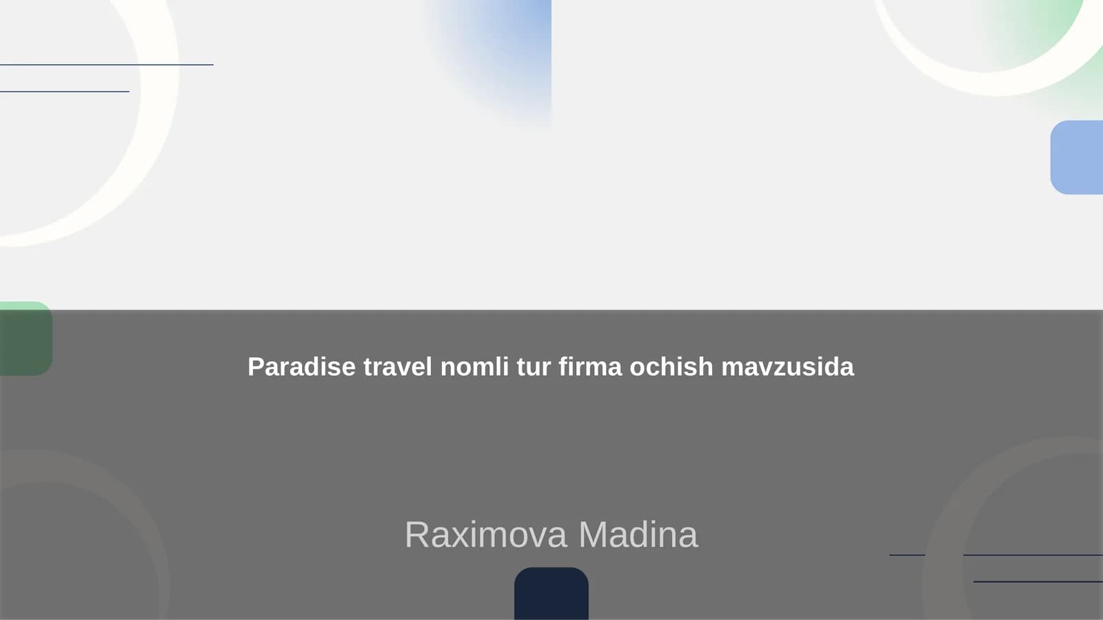 Paradise travel nomli tur firma ochish mavzusida