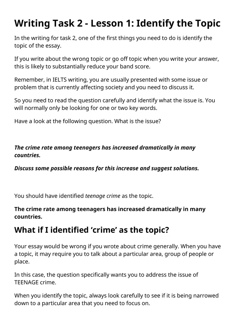 Writing Task 2 - Lesson 1: Identify the Topic