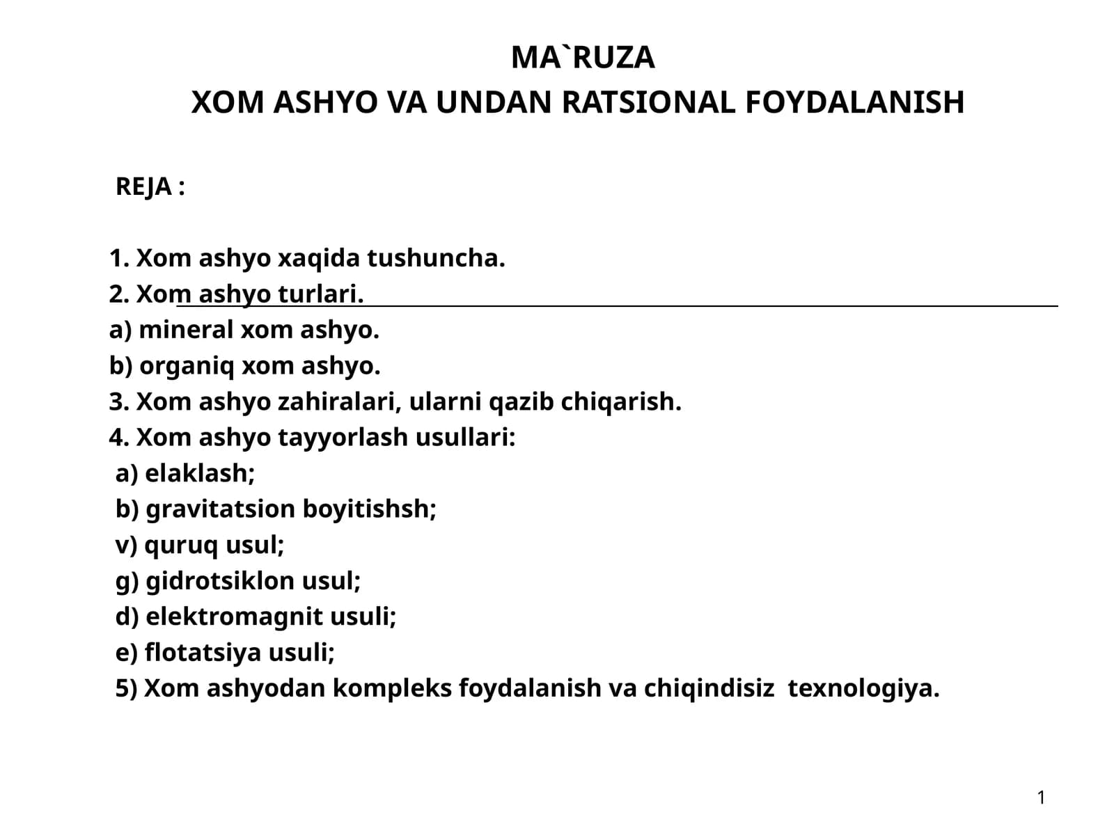 Xom ashyo va undan rational foydalanish